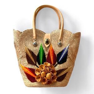 Vintage Straw Raffia Handbag Tote